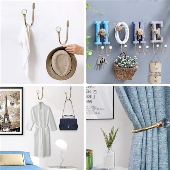 Curtain Holdbacks, Crystal Curtain Tieback Hooks Gold Metal Decorative Drapery - Picture 3 of 7